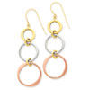 14k Tri-color Triple Circle Dangle Earrings