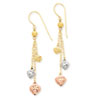 14k Tri-color Puff Heart Dangle Earrings