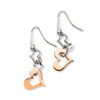 Stainless Steel Polished & Rose Gold Heart Dangle Earrings