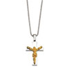 Stainless Steel Gold IPG Crucifix Pendant 22in Necklace chain