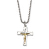 Stainless Steel & 14k Gold Crucifix Pendant 22in Necklace chain