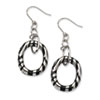 Stainless Steel Black Resin Striped Oval Dangle Earrings