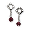 Stainless Steel Garnet Swarovski Crystal Post Dangle Earrings
