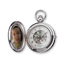 Charles Hubert Chrome Finish Brass 2-Photo Insert Pocket Watch