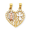 10k Two-tone CZ Religious Break-apart Heart Pendant