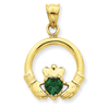 14k Claddagh with Synthetic Green Stone Pendant