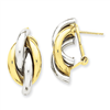 14k Two-tone Swirl Omega Back Post Earrings