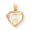 14k Two-Tone Initial T in Heart Charm