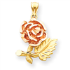 14k Two-Tone Solid Satin Diamond-cut Flower Pendant