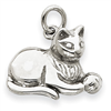 14k White Gold Diamond-cut Satin Open-Backed Cat Charm