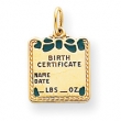 14k Enameled Blue Engraveable Birth Certificate Charm