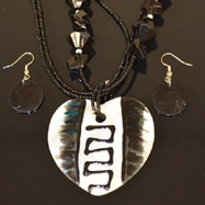 Black and White Heart Shaped Necklace and Earrings Set