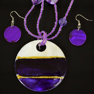 Purple and White Mother of Pearl Necklace and Earrings Set