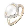 Fresh Water Pearl Diamond Heart Shape YG Ring