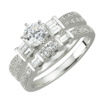 14K White Gold Round and Baguette Diamond Bridal Ring