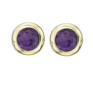 Picture of 14K Yellow Gold Round Purple Amethyst Prong Set Studs