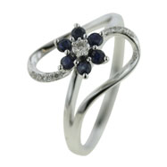 Picture of 14K White Gold Blue Sapphire & Diamond Ring
