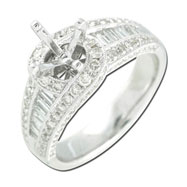Picture of Round and Baguette Women's Diamond Engagement Ring - White Gold