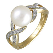 Picture of 14K Yellow Gold Fresh Water Pearl With Diamonds Ring