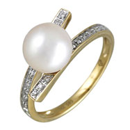 Picture of 14K Yellow Gold Fresh Water Pearl With Diamonds Ring