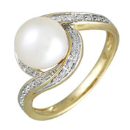 Picture of 14K Yellow Gold Fresh Water Pearl With Diamonds Ring