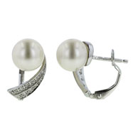 Picture of 14K White Gold Pearl & Diamond Earrings