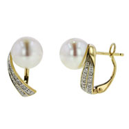 Picture of 14K Yellow Gold Pearl & Diamond Earrings