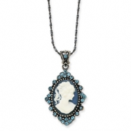 Picture of Sterling Silver Blue Crystal Cameo Pendant w/ 16 Chain