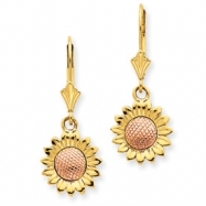 Picture of 14k Two-tone Polished Sunflower Dangle Leverback Earrings
