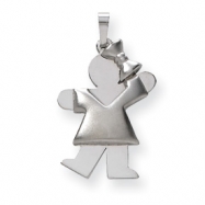 Picture of 14k White Gold Puffed Girl with Bow on Right Engraveable Charm