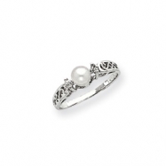 Picture of 14k White Gold 6mm Pearl/AA Diamond Polished Ring
