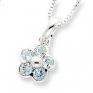 Picture of Sterling Silver Blue Topaz Flower Pendant w/ 16 Chain