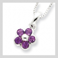 Picture of Sterling Silver Amethyst Flower Pendant w/ 16 Chain
