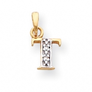 Picture of 14k & Rhodium Polished .01ct Diamond Initial T Charm