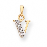 Picture of 14k & Rhodium Polished .01ct Diamond Initial V Charm