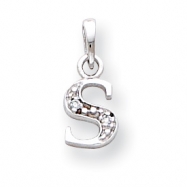 Picture of 14K White Gold Polished .01ct Diamond Initial S Charm