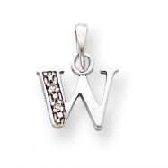 Picture of 14K White Gold Polished .01ct Diamond Initial W Charm