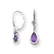 Picture of 14k White Gold 8x5mm Pear Amethyst leverback earring