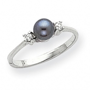 Picture of 14k White Gold 5mm Black Pearl AA Diamond Ring