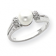 Picture of 14k White Gold 6mm Pearl A Diamond ring