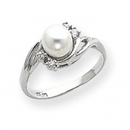 Picture of 14k White Gold 6mm Pearl AA Diamond Ring