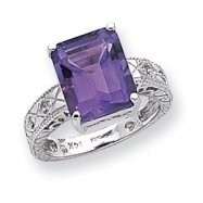 Picture of 14k White Gold 12x10mm Emerald Cut Amethyst A Diamond ring