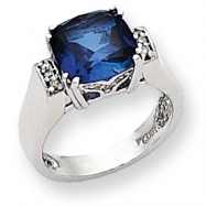 Picture of 10k White Gold Diamond and Created Sapphire Ring