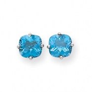Picture of 14k White Gold 7x7mm Cushion Blue Topaz Checker earring