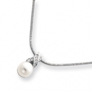 Picture of 18in Rhodium-plated White Glass Pearl CZ Necklace chain
