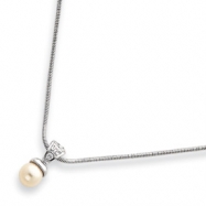 Picture of 18in Rhodium-plated White Glass Pearl CZ Necklace chain