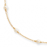 Picture of 16in  Gold-plated  Small White Glass Pearl Necklace chain