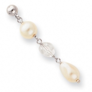 Picture of Rhodium-plated White Glass Pearl and Crystal Drop Earrings