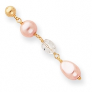 Picture of Gold-plated Pink Glass Pearl and Crystal Drop Earrings