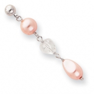 Picture of Rhodium-plated Pink Glass Pearl and Crystal Drop Earrings